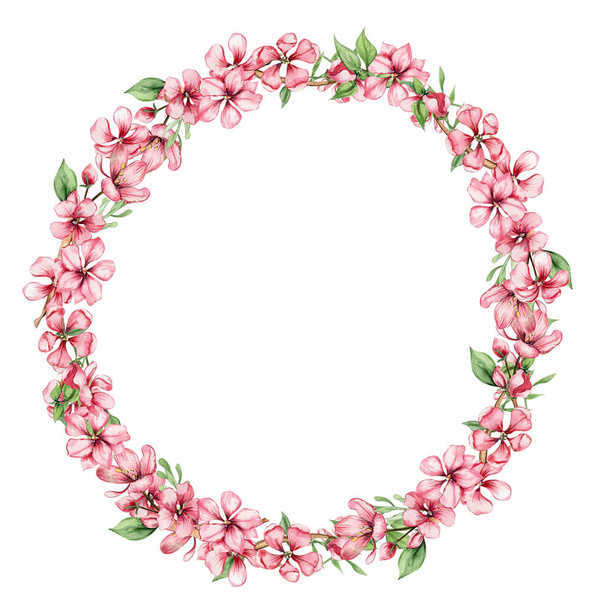 Spring flowers wreath. Watercolor illustration for scrapbooking, cards, backgrounds. Cartoon hand drawn background with summer flower for kids design. Perfect for wedding invitation. - Foto, Imagen