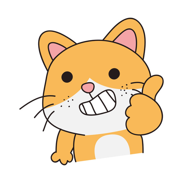 Ручной рисунок милый кот наклейка изолированы на белом фоне. Симпатичная оранжевая кошка. Cute Cat Kitty, kitten, Fabwaii, chibi style, emoji, character, stiker, emoticon, smile, emotion, талисман. - Вектор,изображение