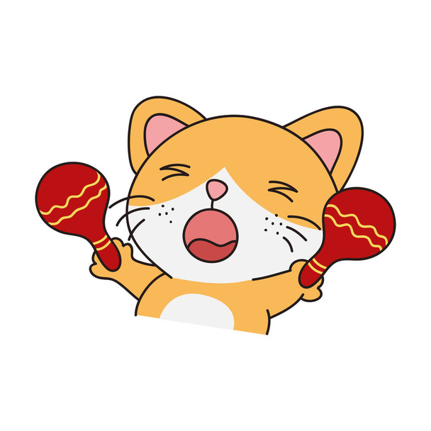 Adesivo de gato bonito desenhado à mão isolado no fundo branco. Ilustração de gato laranja bonito. Gatinho Gato bonito, gatinho, kawaii, estilo chibi, emoji, personagem, autocolante, emoticon, sorriso, emoção, mascote. - Vetor, Imagem