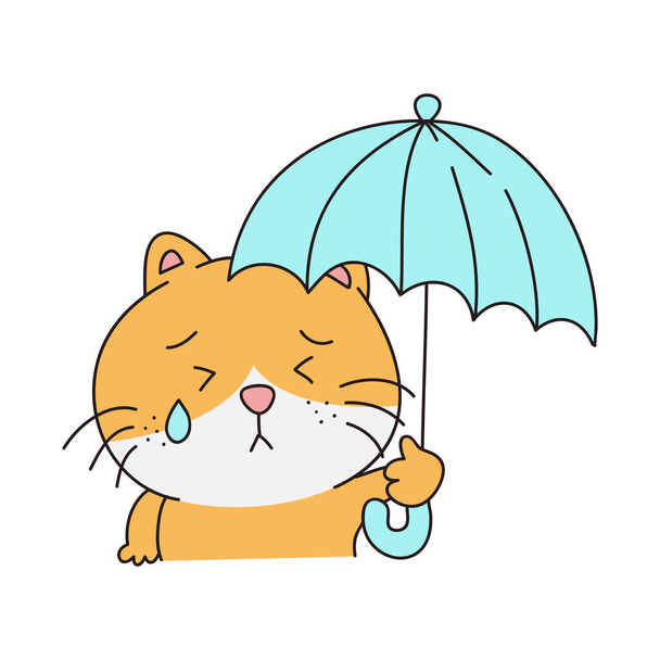 Ręcznie rysowane słodkie naklejki kota izolowane na białym tle. Ładny pomarańczowy kot ilustracji. Cute Cat Kitty, kotek, kawaii, styl chibi, emoji, charakter, naklejka, emotikon, uśmiech, emocje, maskotka. - Wektor, obraz
