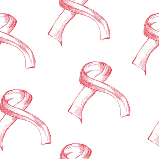 Seamless pattern of red ribbons symbolizing the disease AIDS.  - Vector, Image