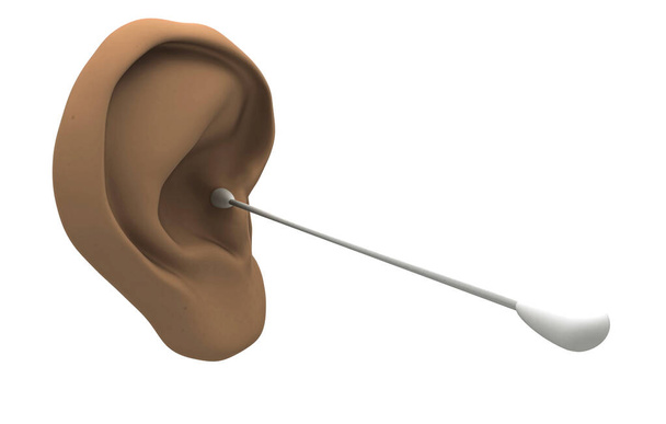 oreja humana con bastones de algodón, ilustración 3 d - Foto, Imagen