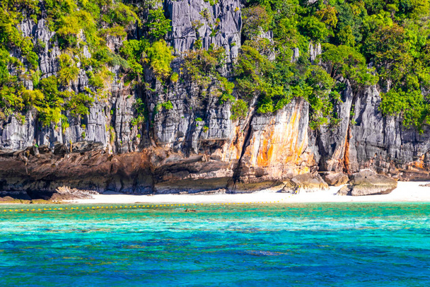 Beautiful famous beach lagoon panorama view between limestone rocks and turquoise water on Koh Phi Phi islands Ao Nang Krabi Thailand Southeast Asia. - Фото, зображення