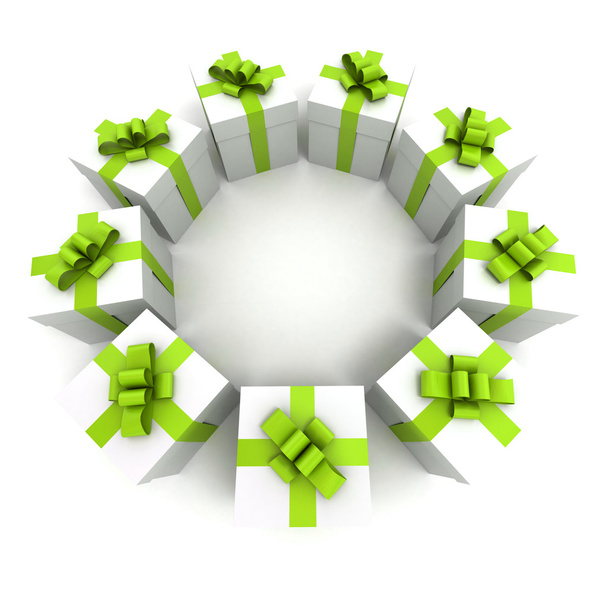 White and green gift boxes circle - Фото, зображення
