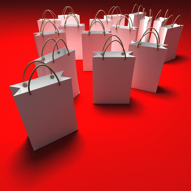 White shopping bags on a red background - Photo, Image