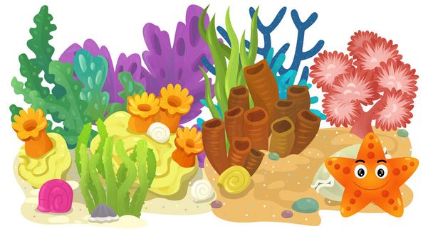 cartoon scene with coral reef garden isolated element illustration for children - Фото, изображение