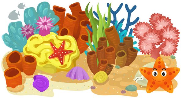 kreslená scéna s korálovým útesem zahrada izolovaný prvek ilustrace pro děti - Fotografie, Obrázek