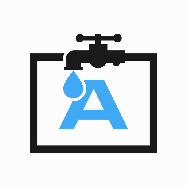 Γράμμα Ένα Σχέδιο Λογότυπου Υδραυλικού. Πρότυπο λογότυπου υδραυλικού νερού - Διάνυσμα, εικόνα