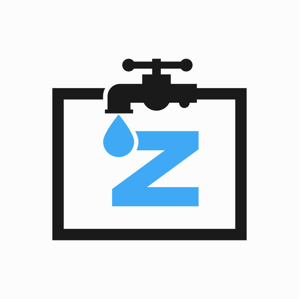 Γράμμα Ζ Σχεδιασμός λογότυπου υδραυλικού. Πρότυπο λογότυπου υδραυλικού νερού - Διάνυσμα, εικόνα