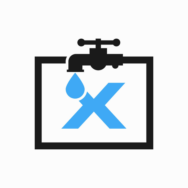 Carta X Encanador Logo Design. Modelo de logotipo de água encanamento - Vetor, Imagem