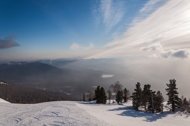 ski slopes mountain winter sunrise - Фото, изображение