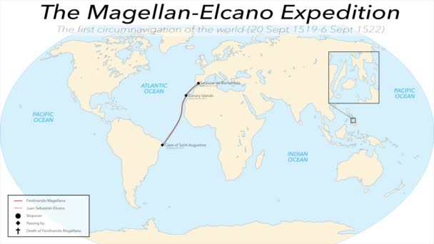 Animace expedice Magellan-Elcano, první obeplutí světa (20 Září 1519-6 Září 1522) - Záběry, video