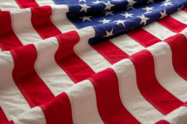 US America flag wave background closeup, USA National Holiday, Memorial and Independence day, July 4th concept - 写真・画像
