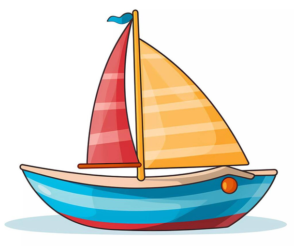 Toy boat with striped sails. Vector illustration of a toy on a white background. - Вектор, зображення