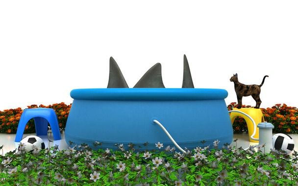 Невеликий надувний басейн з акулами, несподівані пастки - Фото, зображення