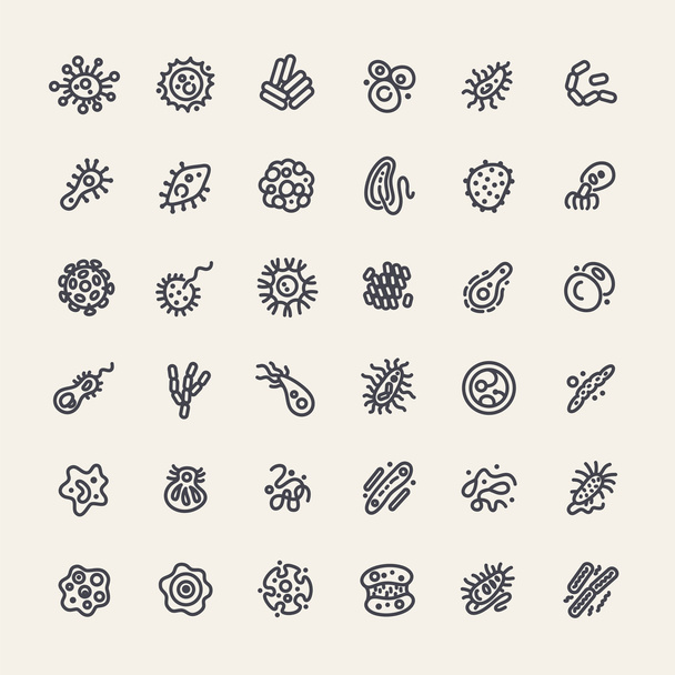 Conjunto de 36 iconos con bacterias y gérmenes
 - Vector, imagen