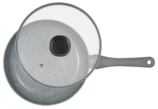 non-stick ceramic frying pan with glass lid white in insulation - Photo, Image