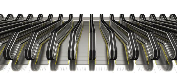 Escalators, 3d render, isolated on white - Photo, Image