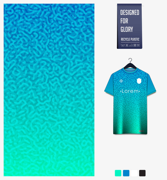 Soccer jersey pattern design. Squiggly pattern on blue background for soccer kit, football kit, bicycle, e-sport, basketball, t shirt mockup template. Fabric pattern. Abstract background. Vector Illustration. - Vector, Image