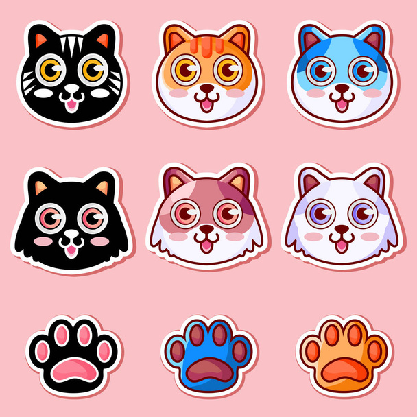 cat hand drawn sticker set - Διάνυσμα, εικόνα