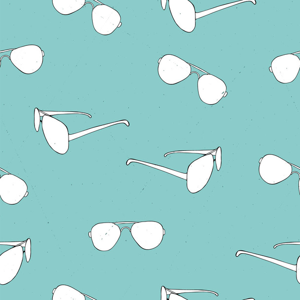 Hand drawn seamless sunglasses pattern on light blue background. Grunge style seamless pattern. for fabrics, textile, wrapping paper, - Vettoriali, immagini