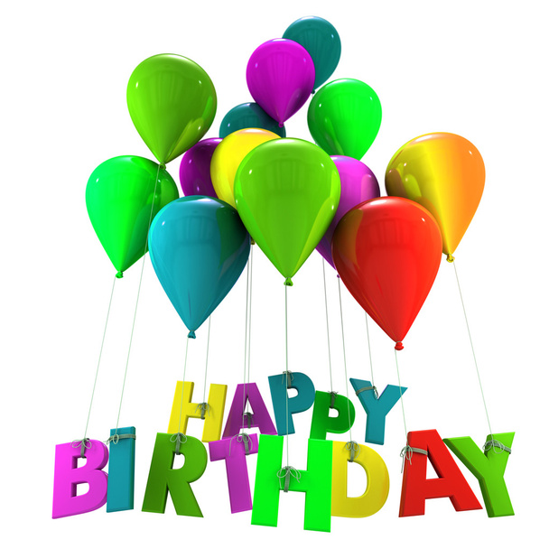 Happy birthday with colorful balloons - Фото, изображение
