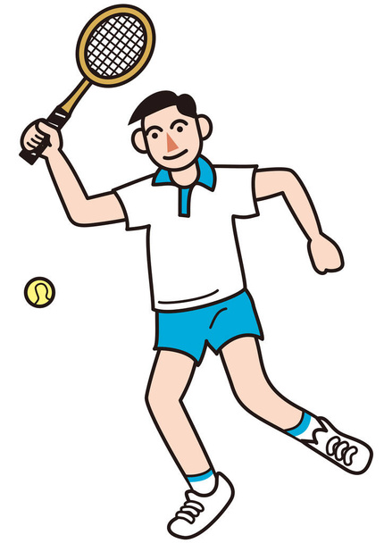 Een man die tenniskleding draagt en tennis speelt voor de gezondheid - Vector, afbeelding