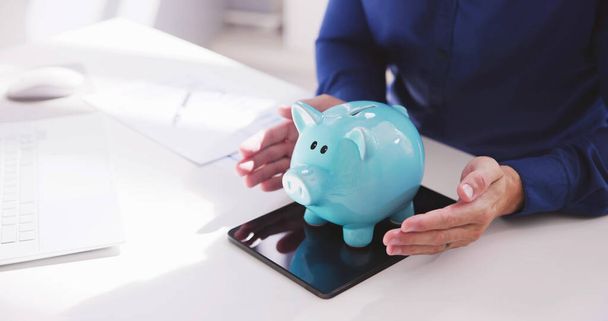 Pension And Income Protection. Save Money In Piggybank Insurance - Photo, Image
