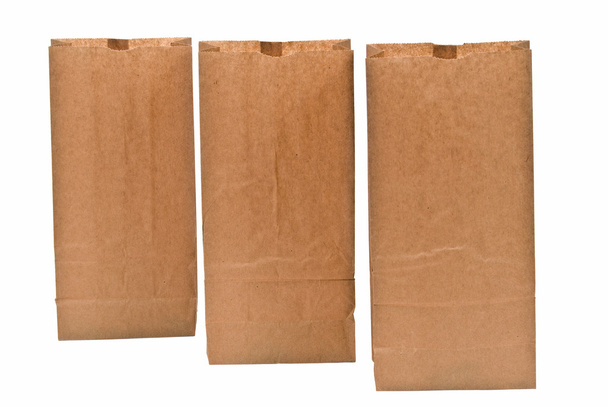 Three Brown Paper Bags Isolated On White - Fotografie, Obrázek