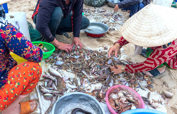 Морская рыба после улова, продаваемая на рынке морепродуктов в центральном Вьетнаме. Это питательная пища с высоким содержанием белка для здоровья человека - Фото, изображение