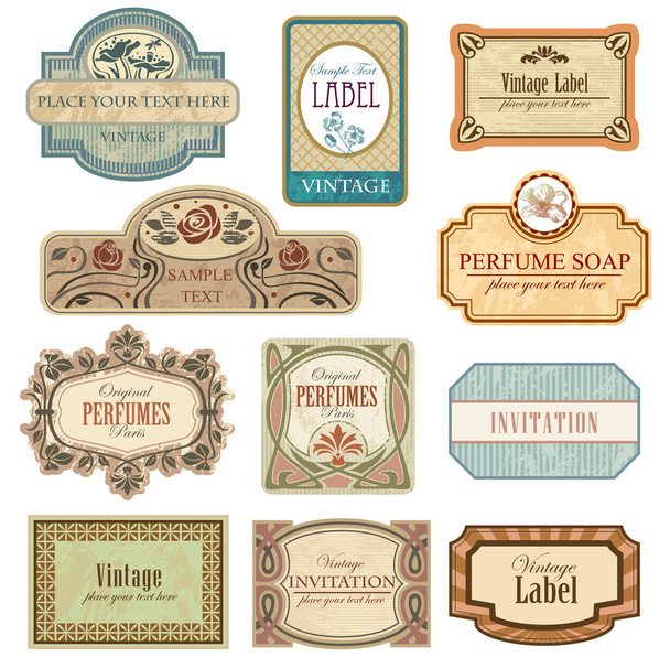 Ornate vintage labels in style Art Nouveau. - Vektör, Görsel