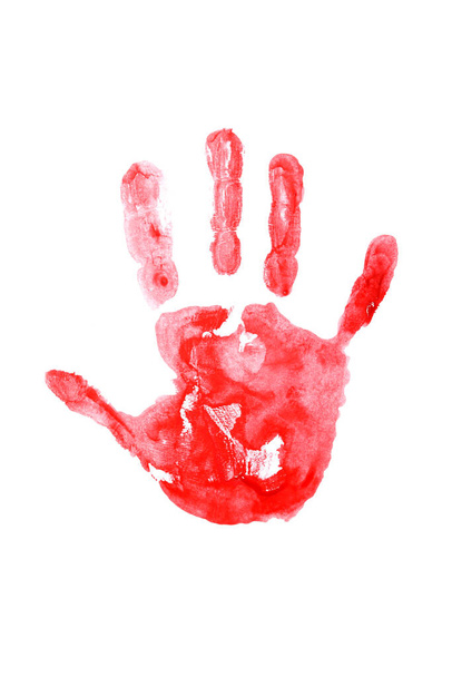 Red paint handprint isolated on white - Foto, Imagen