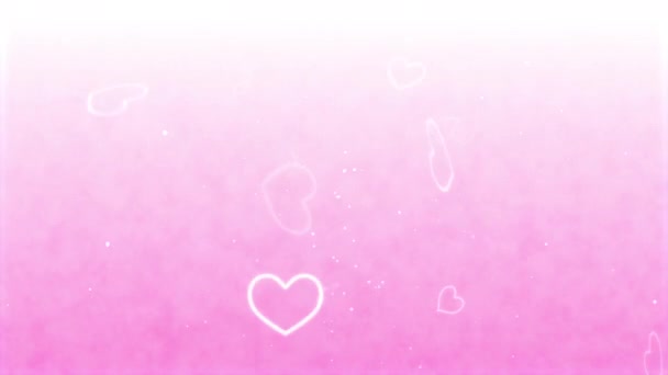 Schleifenpartikel, glühendes Herz und rosa Farbverlauf Hintergrund - Filmmaterial, Video