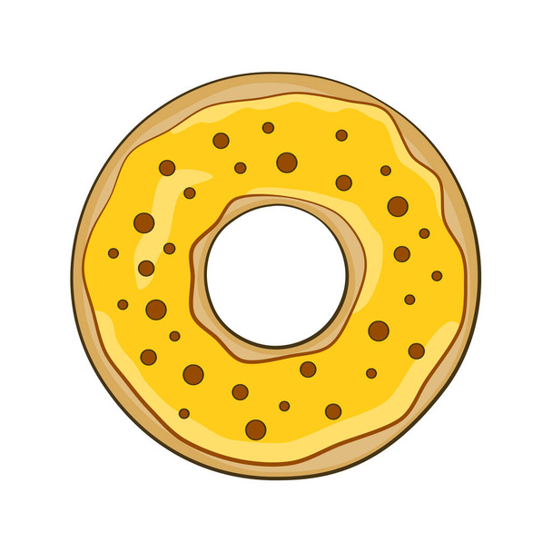  Yellow donut with chocolate. Vector illustration. Isolated on white background - Vetor, Imagem
