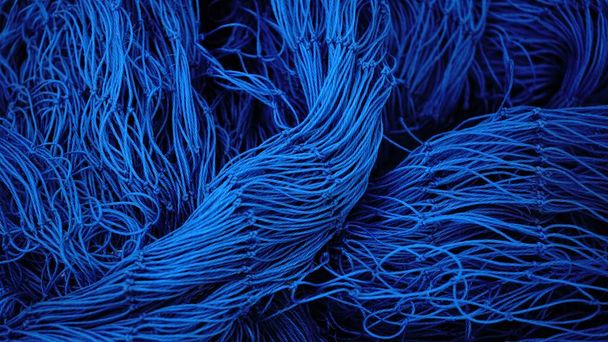 background of blue fishing net threads - Foto, Bild