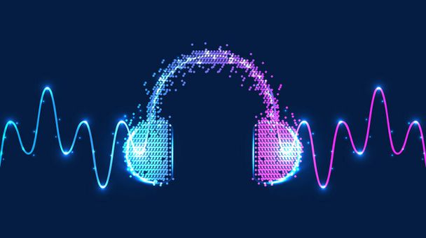 Headphone icon with wave cord - Vector, Imagen