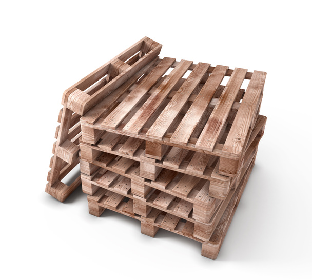 Stack of wooden pallets isolated on white background - Photo, Image