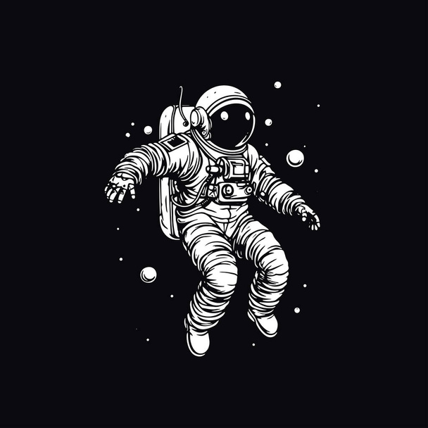 Schwarz-weiße 2d-Illustration des Astronauten im All - Vektor, Bild