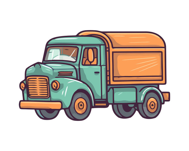 Entrega furgoneta que lleva contenedor de carga aislado - Vector, Imagen