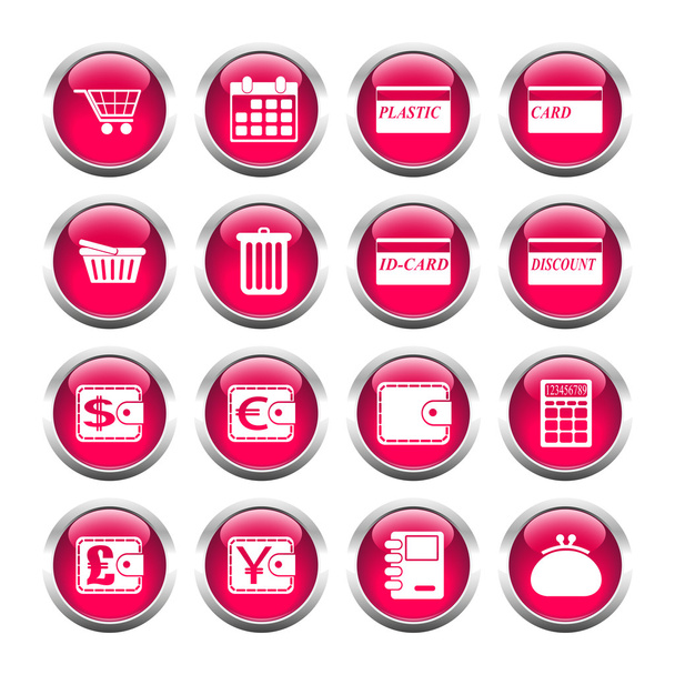 Set of buttons for web, shopping, currency, purses. - Vektor, obrázek