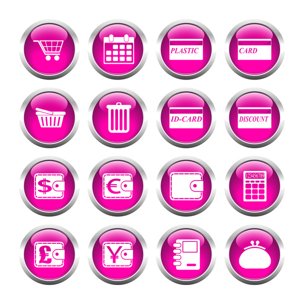 Set of buttons for web, shopping, currency, purses. - Vetor, Imagem