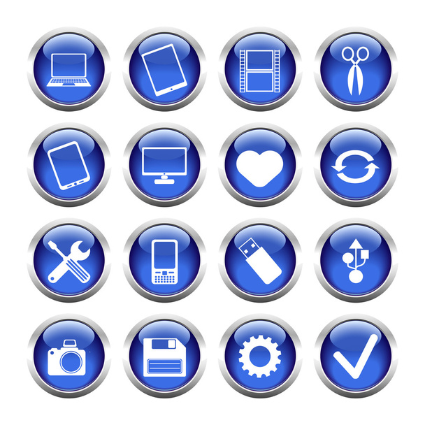 Set of buttons for web, tablet, smartphone. tools, camera, USB f - Vektör, Görsel