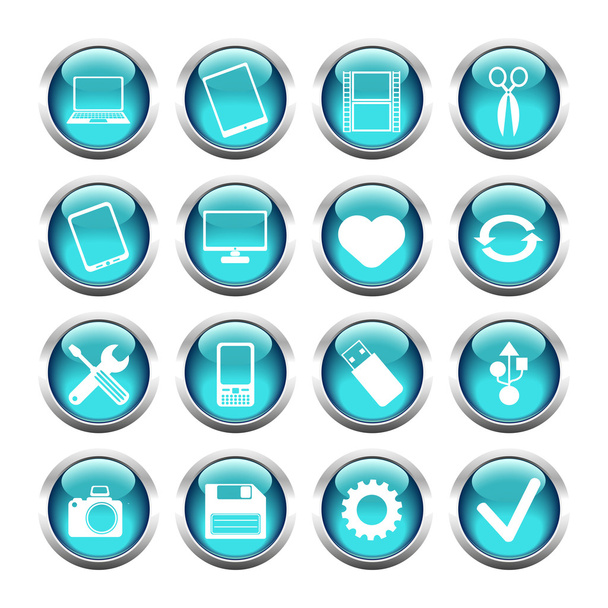 Set of buttons for web, tablet, smartphone. tools, camera, USB f - Vector, afbeelding