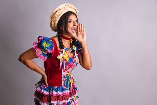 brazilian woman with clothes from festa de so joo, festa junina.  - Fotó, kép
