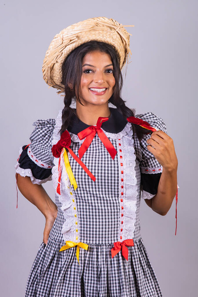 brazilian woman with clothes from festa de so joo, festa junina.  - Фото, зображення