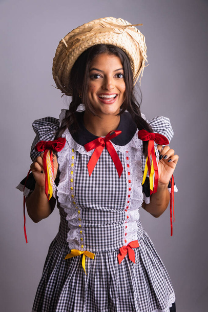 brazilian woman with clothes from festa de so joo, festa junina - Фото, изображение