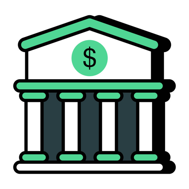 Un icono de diseño plano del edificio del banco - Vector, imagen