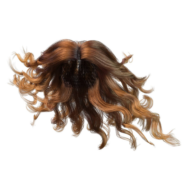 Rotes windgeblasenes langes welliges Haar auf isoliertem weißem Hintergrund, 3D Illustration, 3D Rendering - Foto, Bild