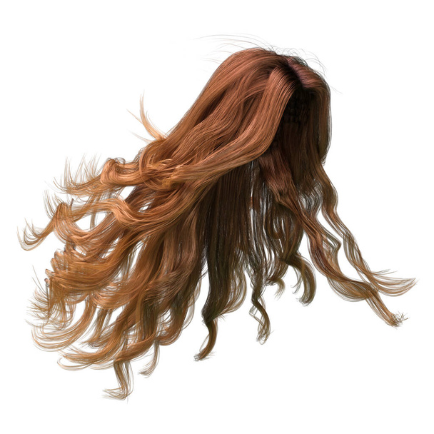 Czerwony wiatr długie falowane włosy na izolowanym białym tle, 3D Ilustracja, Rendering 3D - Zdjęcie, obraz
