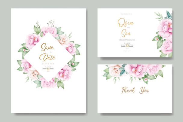cartão de convite de casamento com flores aquarela - Vetor, Imagem